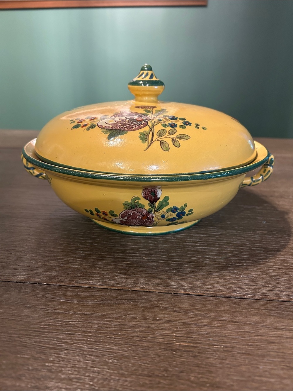 French Faience pottery tureen covered bowl vintage mid century artisan signed